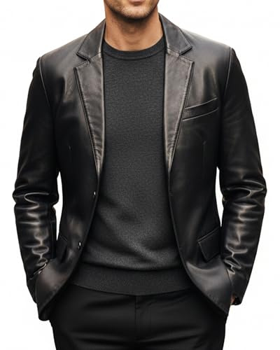 UrbanFocal Stylish Leather Blazer Men - Real Lambskin Mens Black Leather Jacket | [101004605] 2 Button Black, XL