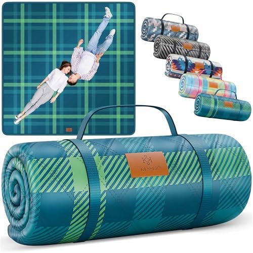 KESSER® Picknickdecke Campingdecke 200x200cm Stranddecke mit wasserdichter Unterseite dreilagig | Bequeme Picknick Decke mit Tragegriff für Strand & Camping | große Outdoor Decke faltbar & waschbar