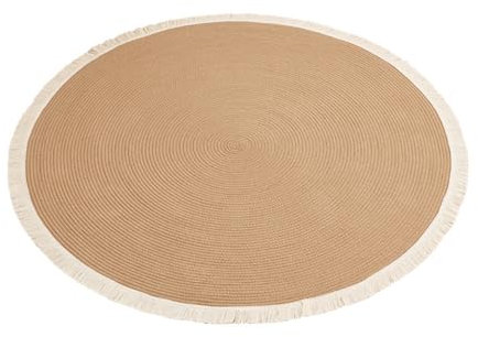 Premium Cotton Rope Area Rug, Soft and Stylish Home Accent, Cotton Rope Braided Rug with Fringe, Round Reversible Area Rings Carpet Home Decor for Living Room, Bedroom, Office