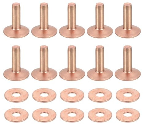 QUARKZMAN 25 Jeu De Rivets Et Rondelles En Cuivre, 12x4x12mm Rivets En Cuivre Solide Pour Fournitures De Bricolage En Cuir, Ton Cuivré