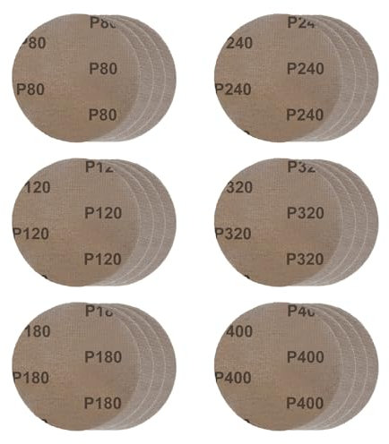 Schleifgitter 125mm Klett, 24 Stück Schleifpapier Rund Netz, Körnung 80/120/180/240/320/400 Schleifscheiben, Exzenterschleifer 125mm zum Staubfreien Schleifen von Karosserie, Holz, Metall, Lack