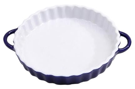 Plato de pizza de doble oreja con borde ondulado, a rayas, redondo, occidental, blanco, interior y exterior azul