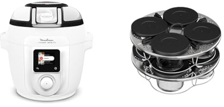 LOT Moulinex Cookeo Infinity, Air fryer + multicuiseur sous pression, Mélange automatique, 19 programmes, Blanc, CE9821F0 + Kit de 8 verrines superposables XA6140E0