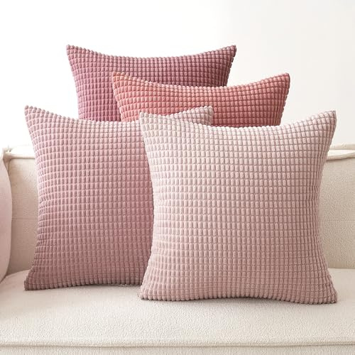 EMEMA Kordsamt Kissenbezug 60x60 Dekokissen Rosa Serie Granulat 4er Set | Sofakissen Dekorative Kissenbezüge Couchkissen Kissenhülle Weich Kissen Bezug Zierkissen für Sofa Couch Wohnzimmer