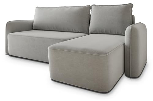 Masseno Ecksofa DOLVER CL mit Schlaffunktion L-Form, Modern Sofa mit Bettkasten, Wohnzimmersofa, Couch, Soffa, Bettsofa, Couchgarnitur - Hellgrau, Castel 80