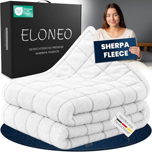 ELONEO Sherpa Fleece Gewichtsdecke 135x200 cm mit 7 kg, Oeko-Tex Zertifiziert, Weighted Blanket, Entspannungsdecke & Anti-Stress Therapiedecke, schwere Decke zum Schlafen, weiß
