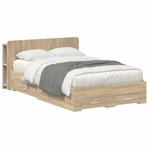 vidaXL Bettgestell mit Stauraum mit Kopfteil Sonoma-Eiche 120 x 200 cm, Moderner Bettgestell, praktischer Stauraum, schickes Schlafzimmer-Upgrade, Holz, platzsparende Lösung