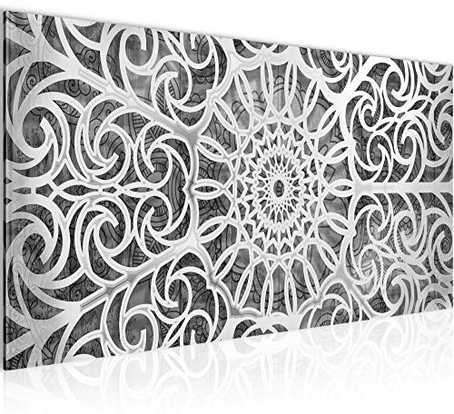 Runa Art Wandbild Mandala Abstrakt 1 Teilig 100 x 40 cm Modern Bild auf Vlies Leinwand Wohnzimmer Schlafzimmer Grau Schwarz Weiss 109612c
