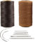 Nsiwem Bobina di Filo Piatto Cerato 2 pezzi Filo Cerato per Cucire Cuoio Filo Cerata Filo Cucito a Mano 150D 1 mm 260M con 7 pcs Aghi per Cucire per Bricolage Cuoio Artigianato