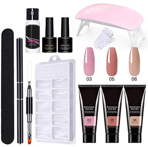 11pc Polygel Nail Kit Set | False Nail Kits, Including Extension Glue | Nail Lamp, Easy to Use Suitable for Beginner and Professional (C)