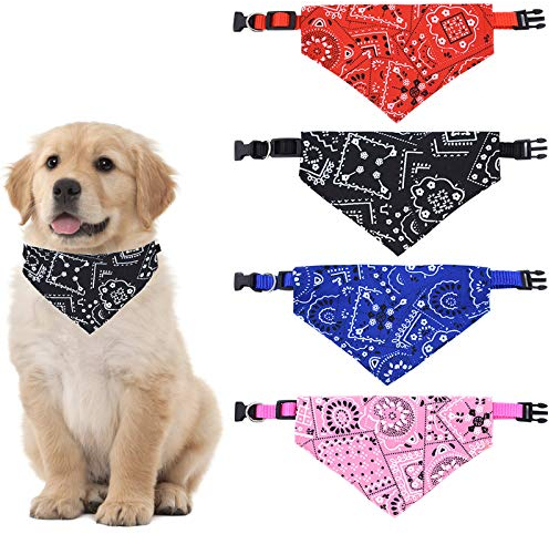 HACRAHO Abnehmbare Hundehalstücher, mehrfarbiges Blumenmuster, Polyester, Größe L (33–53 cm), verstellbar, bequem, Uni, kleine und mittelgroße Hunde, Katzen, 4 Stück