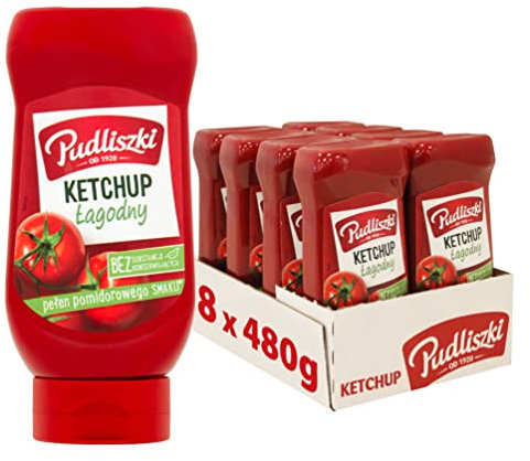 Pudliszki Heinz Mild Tomato Ketchup 480g (Pack of 8) – Mild sauce - Free From Preservatives - Multipack