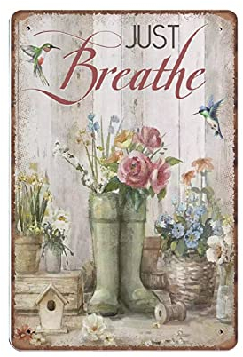 DAIERCY Hippie-Blechschilder, Kolibri, Wildblume, Just Breathe, lustiges Vintage-Metallschild, Plakette, Poster, Wandkunst, Kneipe, Bar, Küche, Garten, Badezimmer, Heimdekoration, 140 x 200 mm