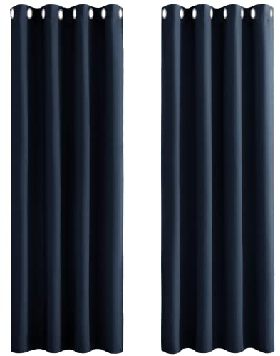 PONY DANCE Schlafzimmer Gardinen und Vorhänge Blickdicht 2 Stücke H 200 x B 140 cm Verdunklungsvorhänge mit Ösen Thermovorhang Hitzeschutz Curtains for Living Room, Dunkelblau
