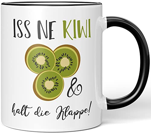 JUNIWORDS Tasse, ISS ne Kiwi und Halt die Klappe, Wähle Farbe, Schwarz