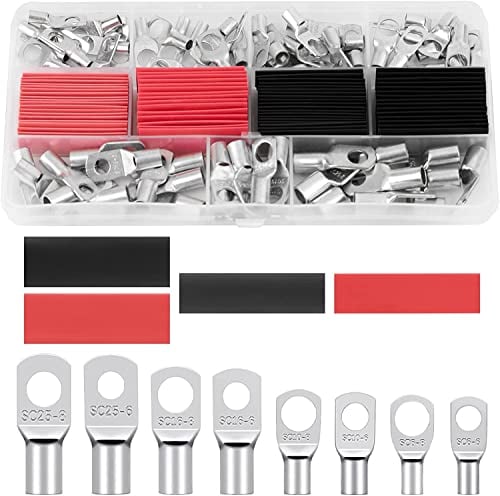 Rohrkabelschuhe 140 Kabelschuhe Set 70pcs Ringkabelschuhe 6mm² 10mm² 16mm² 25mm² Kupferkabelschuh M6 M8 Schrumpfschlauch Verzinnte Kupferklemmen KFZ Kabelschuh Auto SC Klemmen