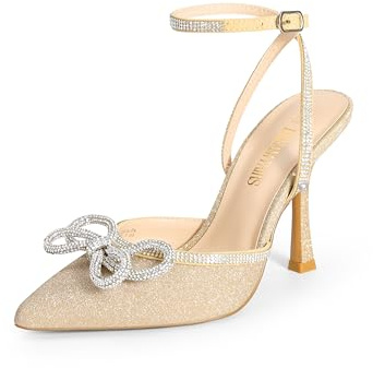 DREAM PAIRS Women High Pointed Closed Toe Strappy Bow Heels | Sexy Rhinestone Ankle Strap Pumps Wedding Bridal Party Dress Shoes