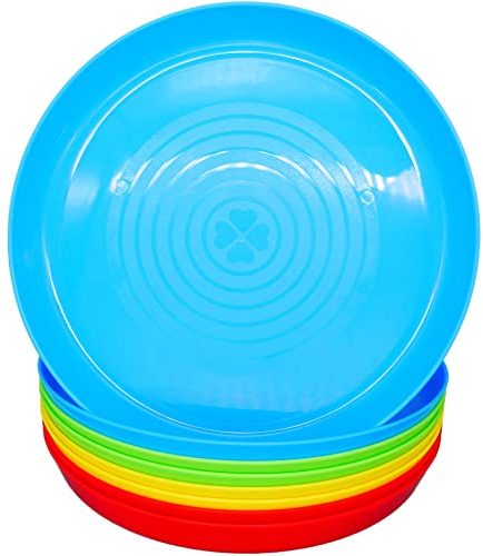 Bloomsworld 8 Toddler Plastic Plates Set, Reusable, BPA Free, Kids Picnic and Party Tableware for Boys and Girls
