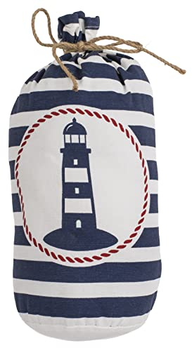 Türstopper Türpuffer Türsack aus Stoff im maritimen Design, dekorativ für Boden stehend, 1,5kg schwer gefüllt (Leuchtturm groß - blau/weiß gestreift)