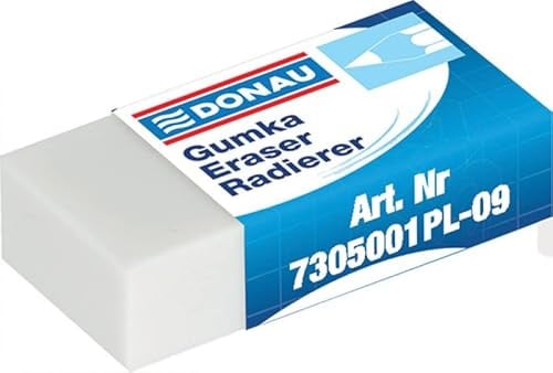 DONAU 7305001PL-09/B Universal-Radiergummi/Radierer für Bleistift und Buntstift/ 1 Stück/für Bleistift und Buntstift/ 41 x 21 x 11 mm/aus Kautschuk/Farbe: Weiß
