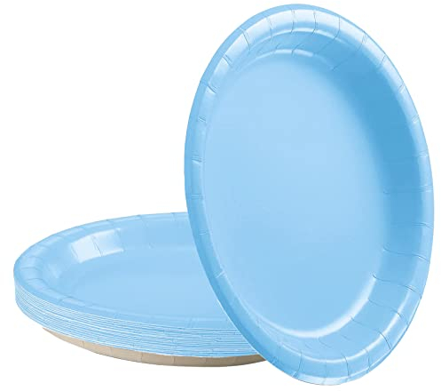16 platos de papel azul pálido de 9 pulgadas, decoración de vajilla de fiesta azul pastel azul pastel. Platos de papel azul macarrón para niños, niñas, niños, baby shower, suministros de fiesta