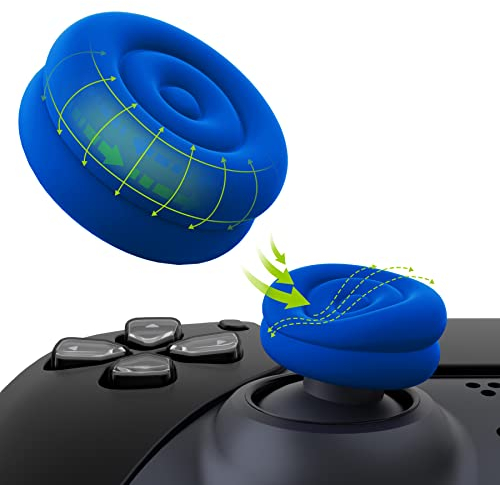 PlayVital Tapas para el Pulgar - Agarres de Joystick Antideslizantes para ps5/4, para Xbox Series X/S, para Xbox One/Elite Series 2, para Switch Pro, Thumbs Cushion Caps,Diseño Circular (Azul)