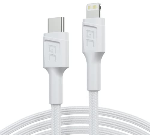 Green Cell Câble USB-C vers Lightning 1m PowerStream Apple MFi PD 26W iPhone 11 12 13 14 Pro Max Mini iPad Air mini Charge rapide 30min Kevlar Blanc