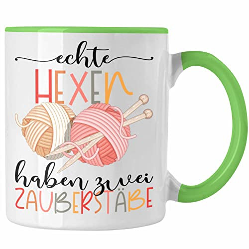 Trendation - Stricken Tasse Geschenk Häckeln Echte Hexen Haben 2 Zauberstäbe Geschenk Oma (Grün)