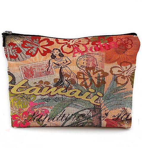 NEGIGA Hawaii Hula Reise Blume Vintage Make-up Tasche Reise Kosmetiktasche, rustikaler französischer Stil Kosmetiktasche mit Reißverschlussbeutel Reise-Kulturbeutel