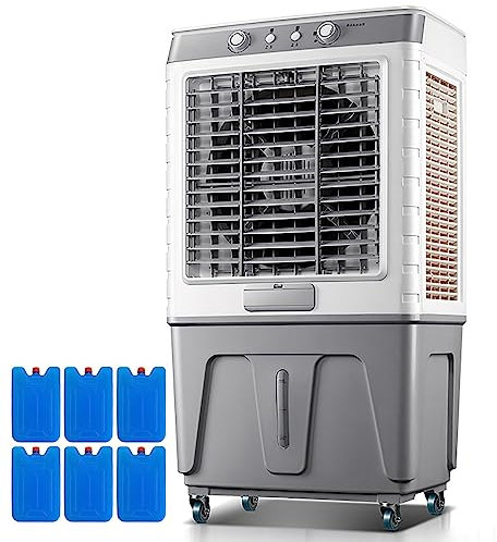 Enfriador de Aire 3en1 3 Velocidades Climatizador Ventilador, Ventilador de Aire Acondicionado Industrial Portátil de Gran Volumen de Aire, Ventilador Enfriador con Rueda, Tanque de Agua de 60 L ( Siz