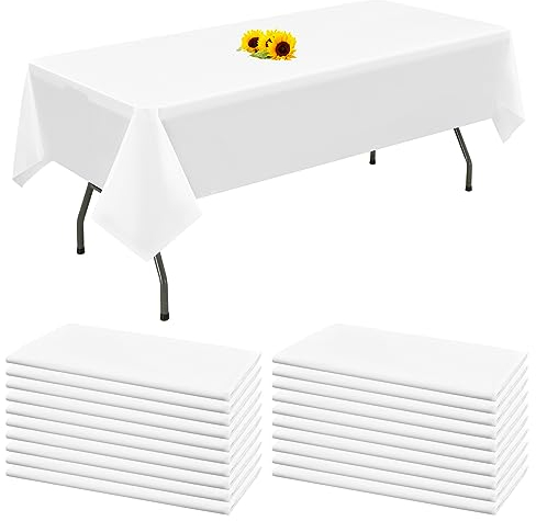 20 Packungen Einweg-Tischdecken Weiß rechteckige Kunststoff-Tischdecke 137 cm x 274 cm Premium-schmutzabweisende/wasserdichte Tischdecken für Geburtstag,Hochzeit,Party,Grillen,Picknick-Dekoration