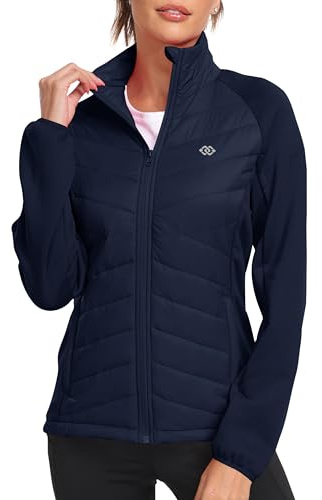 MoFiz Womens Jackets Lightweight Quilted Hybrid Puffer Jackets Zip Pockets | Warm Water-Resistant Transitional Jackets Ladies for Outdoor Sports Hiking Travel Golf Running, Travel Work Daily wear.