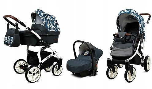BabyLux® Kinderwagen Set 3 in 1 - Optimal - incl. Babywanne, Buggy Sportsitz, Auto-Babyschale - Autositz - Kinderwagenset - Kombikinderwagen mit Wickeltasche, Regenschutz usw.