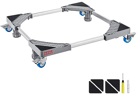 VEVOR Waschmaschinen Untergestell 181 kg Podest Kunststoff und Stahl Waschmaschinensockel höhenverstellbar von 49,5 bis 68,6 mm 360° drehbaren Räder mit Bremsen Beweglicher Ständer für Waschmaschine