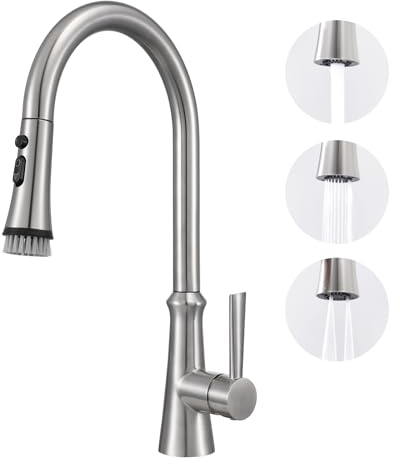 Aktines Grifo de Cocina con Ducha extraíble de 3 Chorros, Monomando Mezclador Grifo para Fregadero de Cocina alta presión de acero inoxidable cepillado
