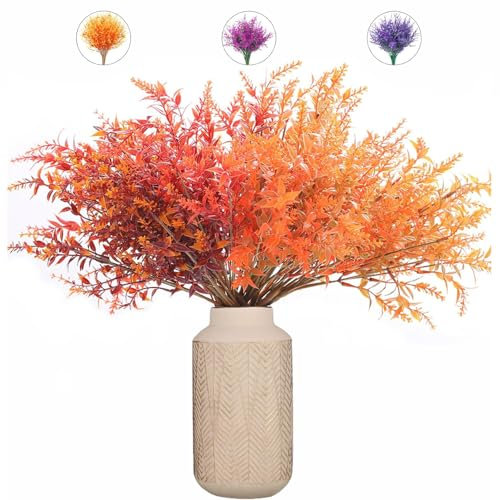 LSRVNM 12 Fiori Artificiali di Lavanda, Arbusto Finti Piante Decorazione di Plastica, Lavanda Artificiale Resistente UV per Casa Giardino Balcone Matrimoni (Arancia)