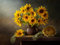 Acryl-Bild 120 x 90 cm: Stillleben mit einem Strauß Sonnenblumen auf einem alten Holztisch. (212624303)