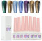 ADHERE 12ml 6pcs Cat Eye Gel Polish Set with Magnet - Green Brown Blue Purple Magnetic Gel Nail Varnish Nail Art with Glitter Shimmering Sparkle Colors Magnetic Effects Nail Gel Polish Kit