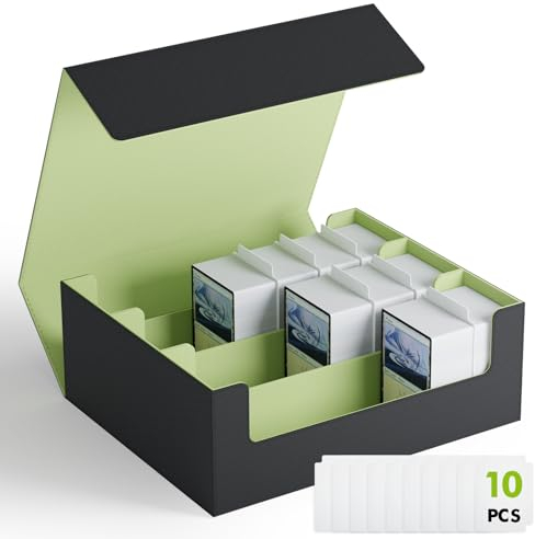ZLCA Trading karten aufbewahrungsbox für TCG Karten, Triple MTG Card Deck Box hält 1800+ Karten, PU Leder Magnetverschluss Card Deckbox für Magic Commander Yugioh Sports Cards(Black&Green)