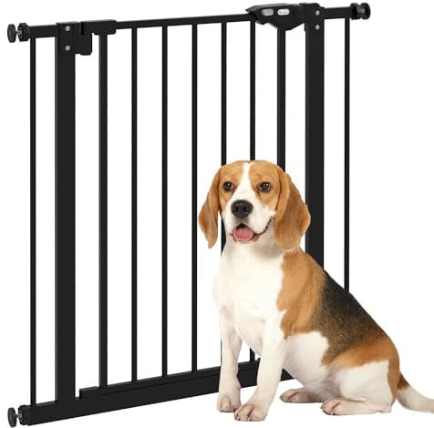 PawHut Dog Gate, Pressure Fit Stair Gate with Auto Closing Door, for Doorways, Hallways, 74-80cm Openings, Black