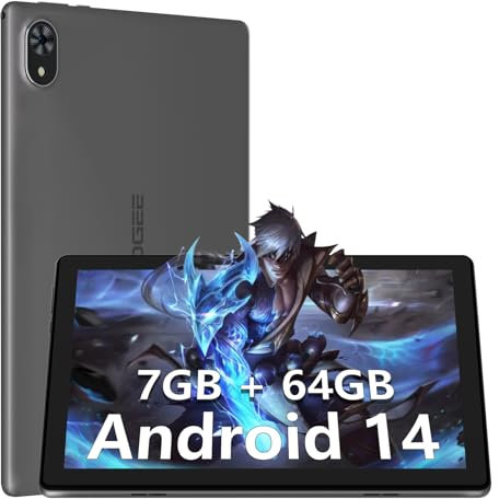 DOOGEE U9 Tablet 10 Pulgadas, Android 14 Tablet, 7GB RAM+ 64GB ROM(1TB TF), Tablet para Niños con 5060mAh, Tableta de 1280x800 HD, WiFi 6 Dual Camera TÜV Certificación & 3.5mm & OTG，Gris