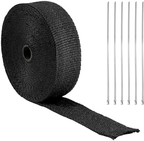 Ruban Isolant Thermique, Moto Bande Isolante Thermique, Bande Thermique Echappement, Pour Collecteurs D'echappement Moto et Voiture, 10M, avec 6 Attaches de Câble en Acier Inoxydable