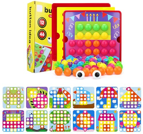 SCBOY Steckspiel ab 2 Mosaik Steckspiel Spielzeug ab 2 Jahre Mit 12 farbigen stecktafeln und 46 perlen Baby color steckspiel（Torte）