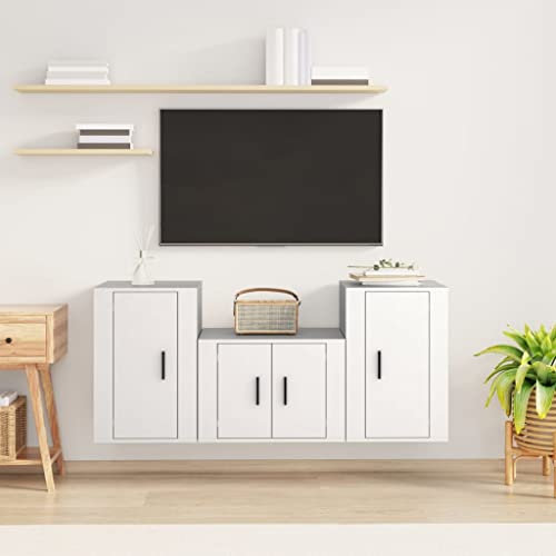 AUUIJKJF Inicio al aire libre Otros3 piezas TV Cabinet Set White Engineered Wood