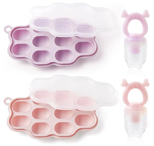 btrfe Baby Muttermilch Popsicle-Formen & Babynahrung Fütterer (2er-Pack), Silikon Knabberzeug Gefrierfach Aufbewahrungsbehältnisse, Schnuller und Beißring aus Silikon