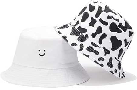 Adicloz Fischerhut Damen Smile Double-Side Verschiedene Color Print, Bucket Hat Bunt Bestickte, Sonnenhut Sommerhut Baumwolle Herren Damen, Hut Reversibel Anglerhut Freizeithut Outdoor Unisex Hüte