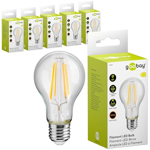 goobay 74107 Filament LED Birne 11W / Kerzenform/Glühbirne warmweißes Licht 2700K / LED Birne für Kronleuchter/Lampe mit geringer Wärmeentwicklung/Nicht dimmbar / 11 kWh/1000h Kristallklar / 6 Stück