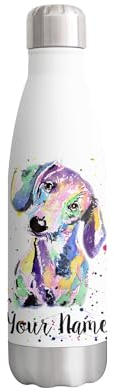 Vixar Dachshund Personalised Custom Bottle with your Text/name sausage Dog wiener pet Watercolour Animals Bottle Double Wall Insulated Stainless Steel Sport Drinks 500ml