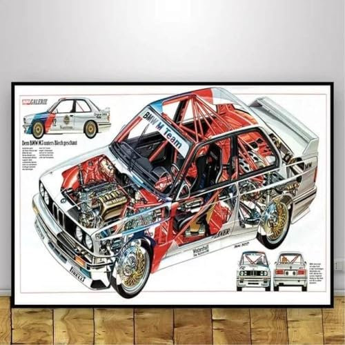 Leinwanddruck Retro-Kollektion, BMW Power M3 E30 Super-Rennwagen, Gemälde, Poster, Wandkunst, Bild, Drucke, Leinwand, Wohnzimmer, Heimdekoration, Geschenk, 70 X 100 cm, Ohne Rahmen