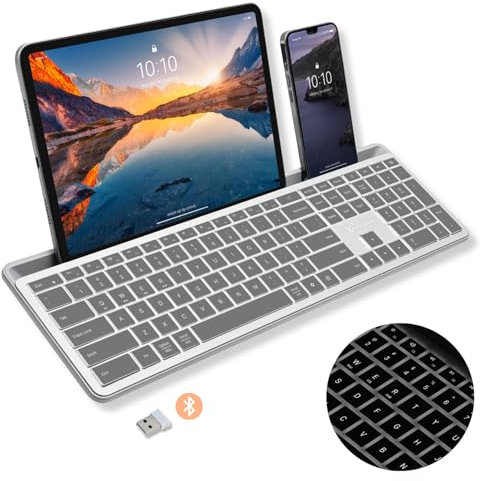 X9 Performance X9RBBLKBDOCKS Bluetooth Wireless Keyboard with Phone Holder - 2.4G + BT Triple Mode Connectivity - Full Size, Backlit, Multi-Device Compatible for PC, Mac, iOS, Android